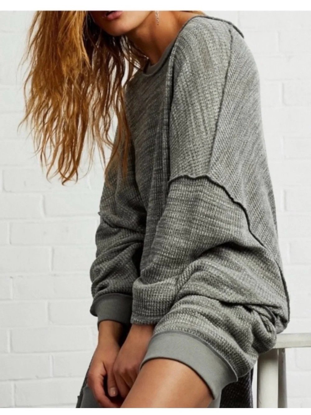 We The Free Oversized Thermal Tunic Womens Small Inside out seams Heathered Gray